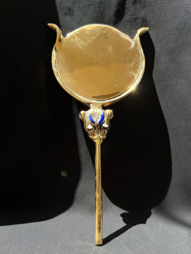 Brass sekhmet hand mirror - hand,
