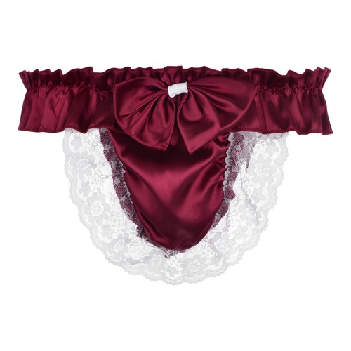 Satin ruffle bow thong sissy - satin,