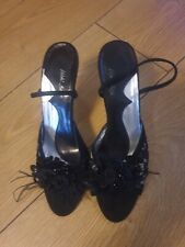 Vicki Beth Feather Beaded Stiletto Shoes Black White Lace Sides  UK6 Vgc