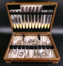 Vintage Cutlery Canteen / Set for 6. Old English pattern. Silver Plated. 1930s.