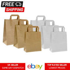 Brown & White Paper Bags With Flat Handles Paper Party Bags Gift Takeaway Bags