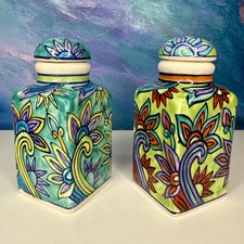 2 Colorful Floral Spice Jars