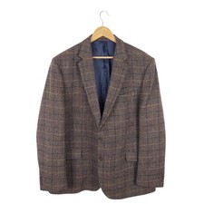 Marks And Spencer Men's Moon Fabric Brown Tweed Wool Blazer Jacket Size 48 Long