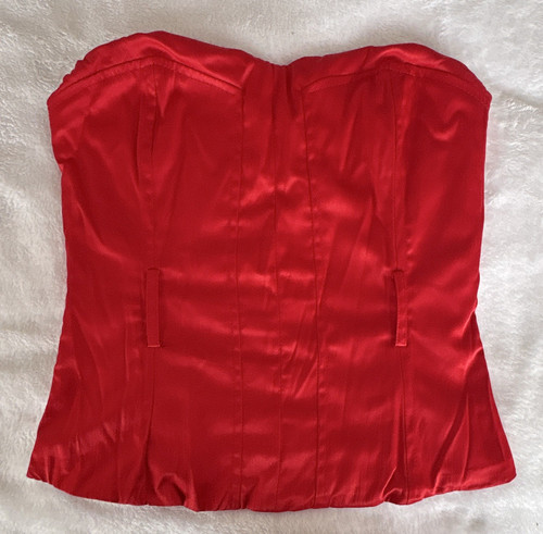 Womens red satin strapless - satin, zip