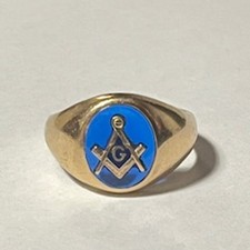 10K Yellow Gold Blue Masonic Ring