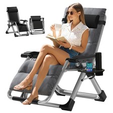 Premium Lawn Recliner Folding Lounge Chair Portable Patio Chaise w/ Mattress