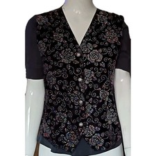 Size 16 Rio Black Sparkly Rose Pattern Waistcoat New