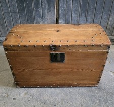 Antique 19th Century Victorian Pine Dome Trunk Chest