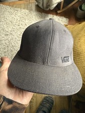 Vans Hat Cap Flexfit Stretch Fit Gray Black Spell Out Casual Adult Embroidered