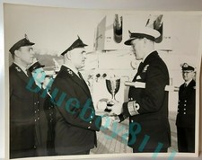 Officers On Cruiser HMS Blake Rear Admiral Presenting A Trophy 8.5 x 6.5 Inch