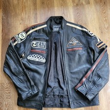 Aviatrix Mens Racer Biker Jacket Soft Black Leather Badges Mens Medium 