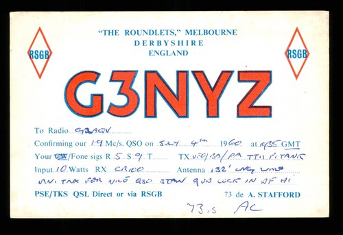 Qsl card radio uk - 1, g3nyz