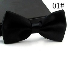 Black Bow Tie Adjustable Satin Wedding Party Event Dickie Bow Plain Mens Necktie