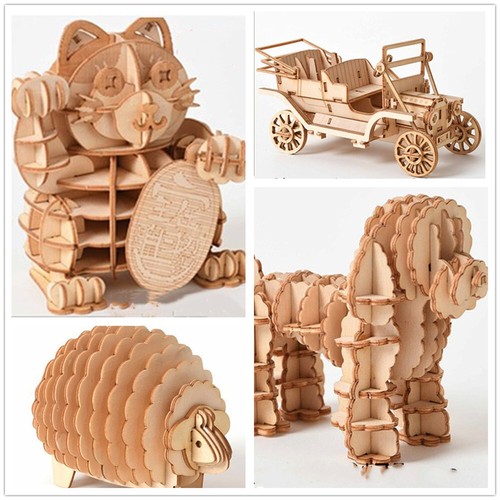 Wooden car animal puzzle - wooden,