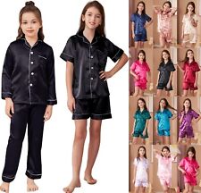 UK Boys Girls Silk Pyjamas Nightwear Top Pants Pjs Satin Sleepwear Outfits Kids