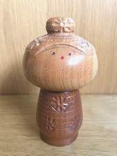 Japanese Kokeshi doll Takeda Masashi, hair bun, vintage, wooden, signed, H13cm