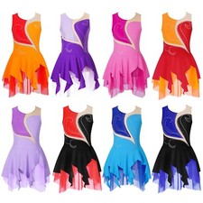 UK Girls Ballet Dance Sleeveless Mesh Patchwork Figure Ice Skating Leotard Dress