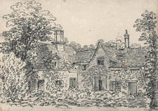 LADY HENRIETTA KERR Antique Pencil Drawing - COTTAGE IN HYDE PARK LONDON c1820's