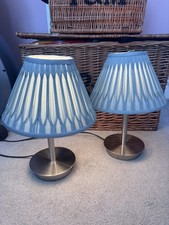 Pair 2 Touch Table Lamps Laura Ashley Fenn Empire Lamp Shades Duck Egg Blue Silk
