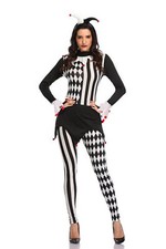 Ladies Jester Costume Womens Halloween Harlequin Clown Fancy Dress Outfit Adult