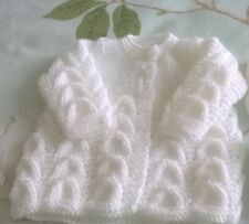 HAND KNITTED BABY CARDIGAN IN WHITE  SIZE NEWBORN