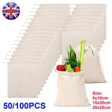 Bulk Calico Drawstring Storage Bags Natural Cotton Linen Tote Food Sack Gift Bag