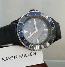 New KAREN MILLEN Ladies Watch Swarovski crystals,Green pearl dial,  RRP£220(KM66