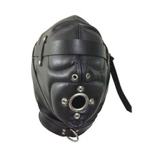Adult Mask Sensory Deprivation Hoods Extreme Bondage Slave Black Leather BDSM