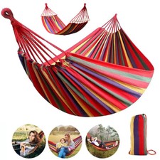 UK Garden Camping Canvas Hammock Bed Hanging Swing Breathable Outdoor 1-2 Person