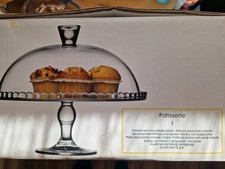 Pasabahce Patisserie Glass Footed Serving Plate Dome Lid Cake.