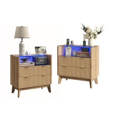 Bedside Table Set of 2 Fluted