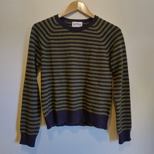 Brora Pure Cashmere Green And Purple Stripe Jumper Size 10 Fantastic Condition