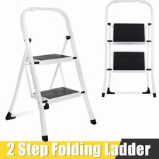 2 Tread Step Ladder - Two Tier Kitchen Garage Metal Folding Steps
