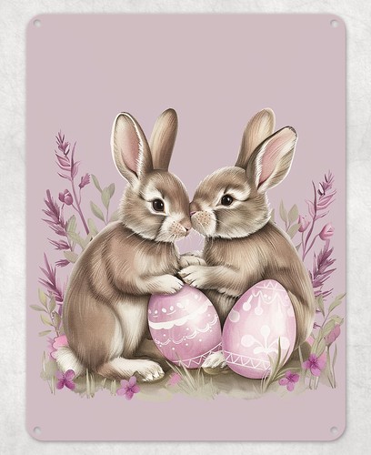 Cute bunnies easter egg - easter, metal
