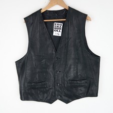 Vintage Black Leather Waistcoat Gilet Vest Size XL-2XL (V2234)
