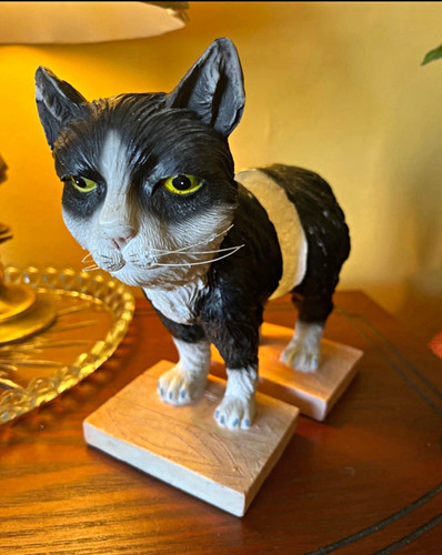 Vintage black white cat - black,