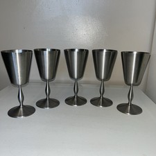 Set Of 5 Vintage Chichester Stainless Steel Wine Glasses Goblets Made In England