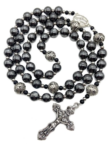 Hematite black stone rosary - hematite,