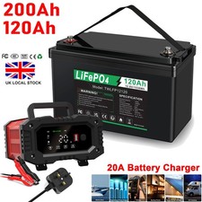 120Ah LiFePO4 Lithium Battery 12V / Charger Deep Cycle For RV Boat Camper Solar