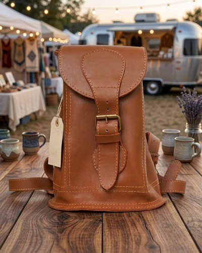 Genuine leather backpack - genuine, brown