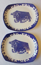 English Ironstone 2 x  Oval Blue Bull Steak Plates Beefeater