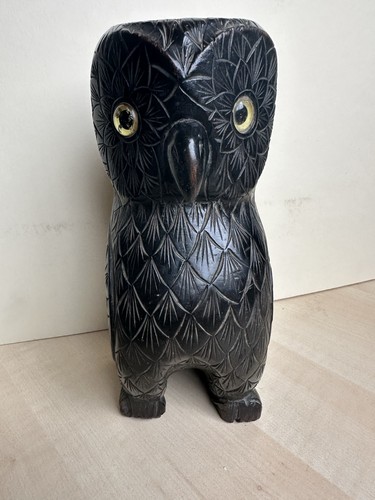 Vintage hand carved wooden owl - vintage,