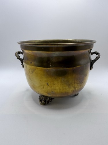 Vintage aged brass jardiniere - vintage,