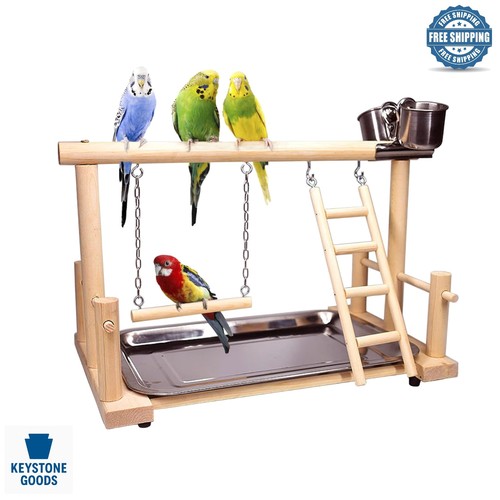 Natural wooden bird playstand - natural,