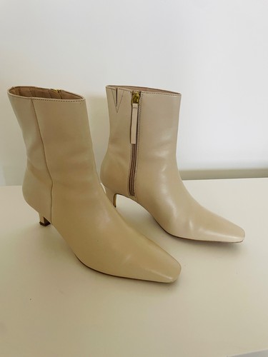 Cream leather ankle boots - m&s,