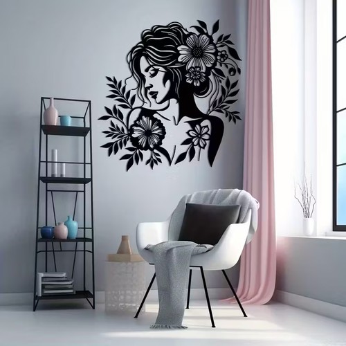 Floral crown woman metal wall - metal,