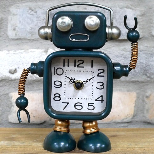 Green robot table clock - green,