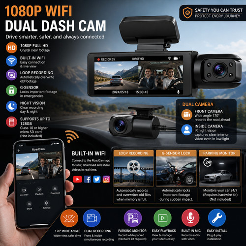 1080p wifi dual dash cam - 1080p,
