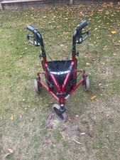 Drive Three Wheeled Steel tri Walker walking aid with Bag & brakes in Red