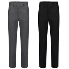 Boys Skinny School Trousers Black & Grey School Uniform Adjustable Waist